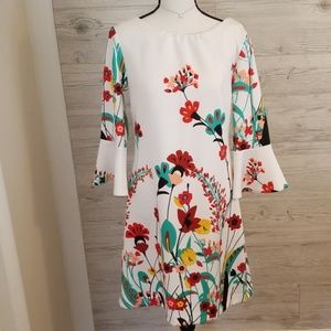 White and floral bell sleeve dress